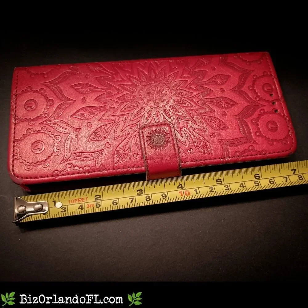 ELECTRONICS: Red Embossed Sunflower Wallet Case for Nokia G50 **GOOD CONDITION**